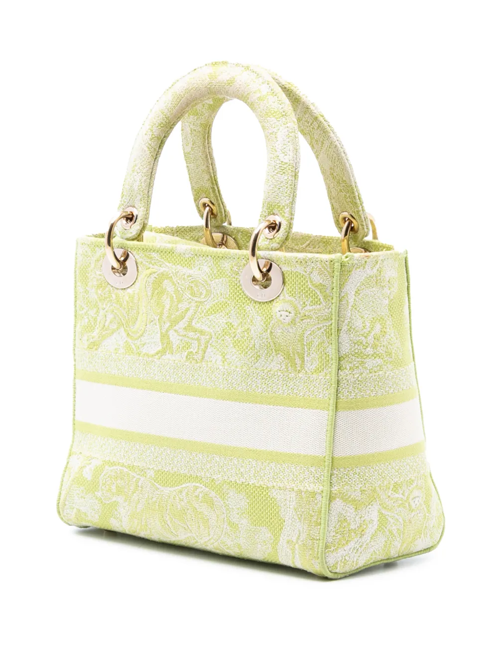  Christian Dior Pre-owned 2021 Medium Embroidered Canvas Toile De Jouy Lady D Lite Satchel - Green 