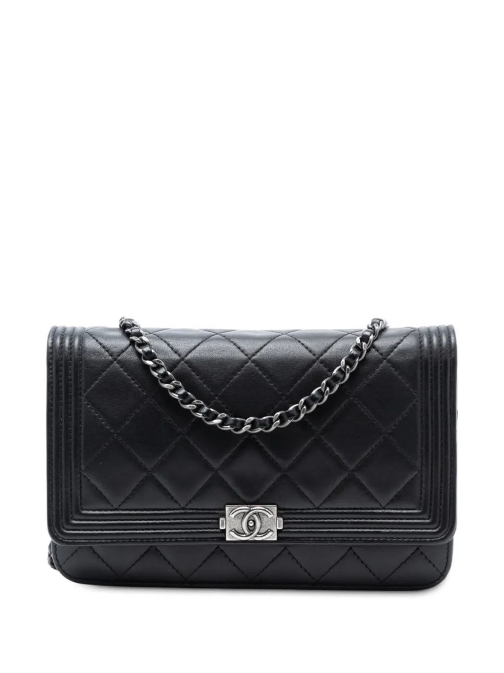 CHANEL Pre-Owned 2014-2015 Quilted Lambskin Boy Wallet On Chain crossbody bag - Black