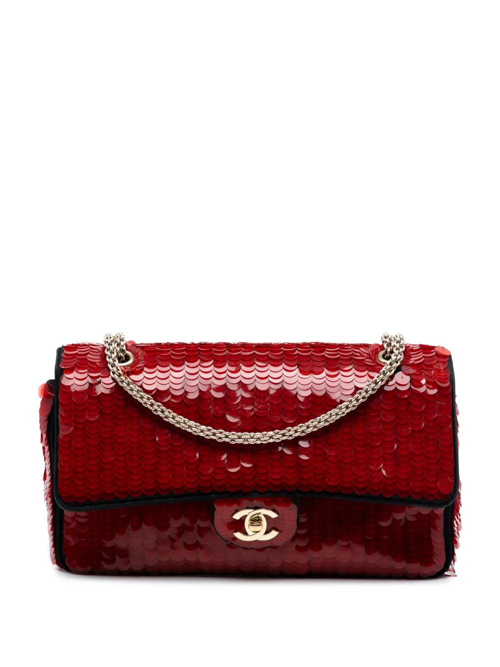 CHANEL Pre-Owned 2009-2010 Paris-Shanghai Medium Satin and Sequins Double Flap shoulder bag - Nero