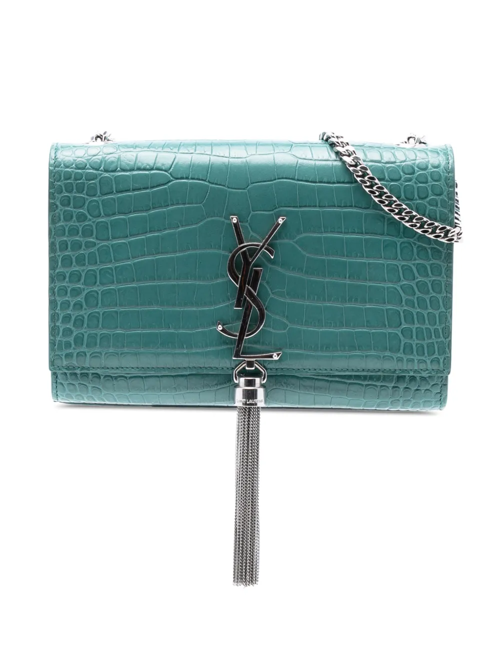 Saint Laurent Pre-Owned 2017 Small Croc Embossed Leather Monogram Kate Tassel crossbody bag - Blu