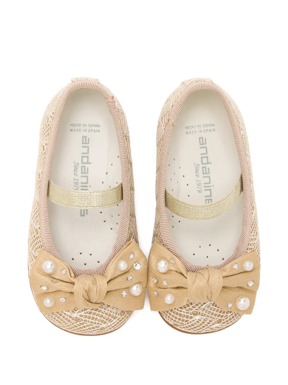 ANDANINES Ballerina's met parelstrik Beige