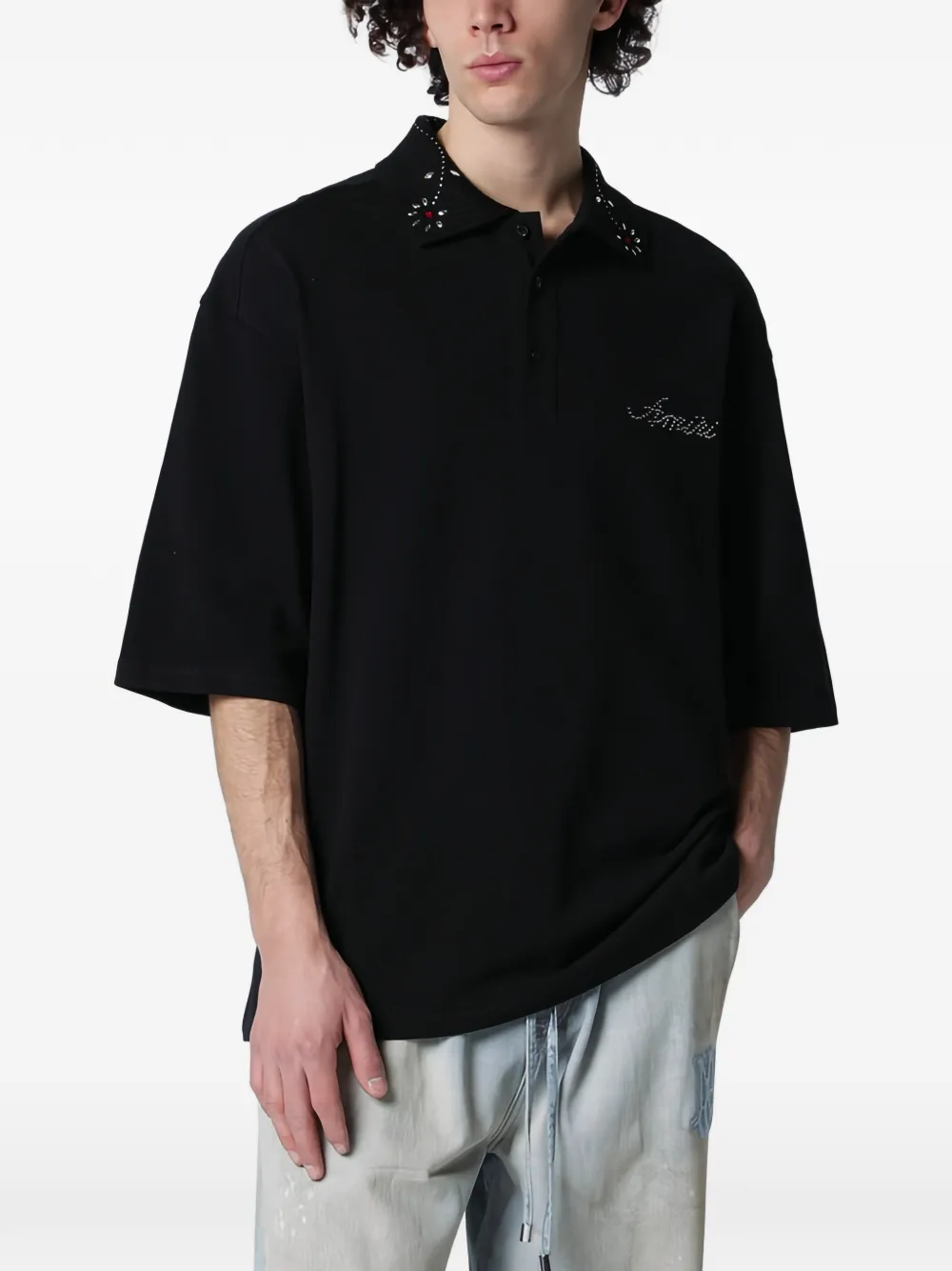 AMIRI stud-collar polo shirt – Black AMIRI stud-collar polo shirt – Black