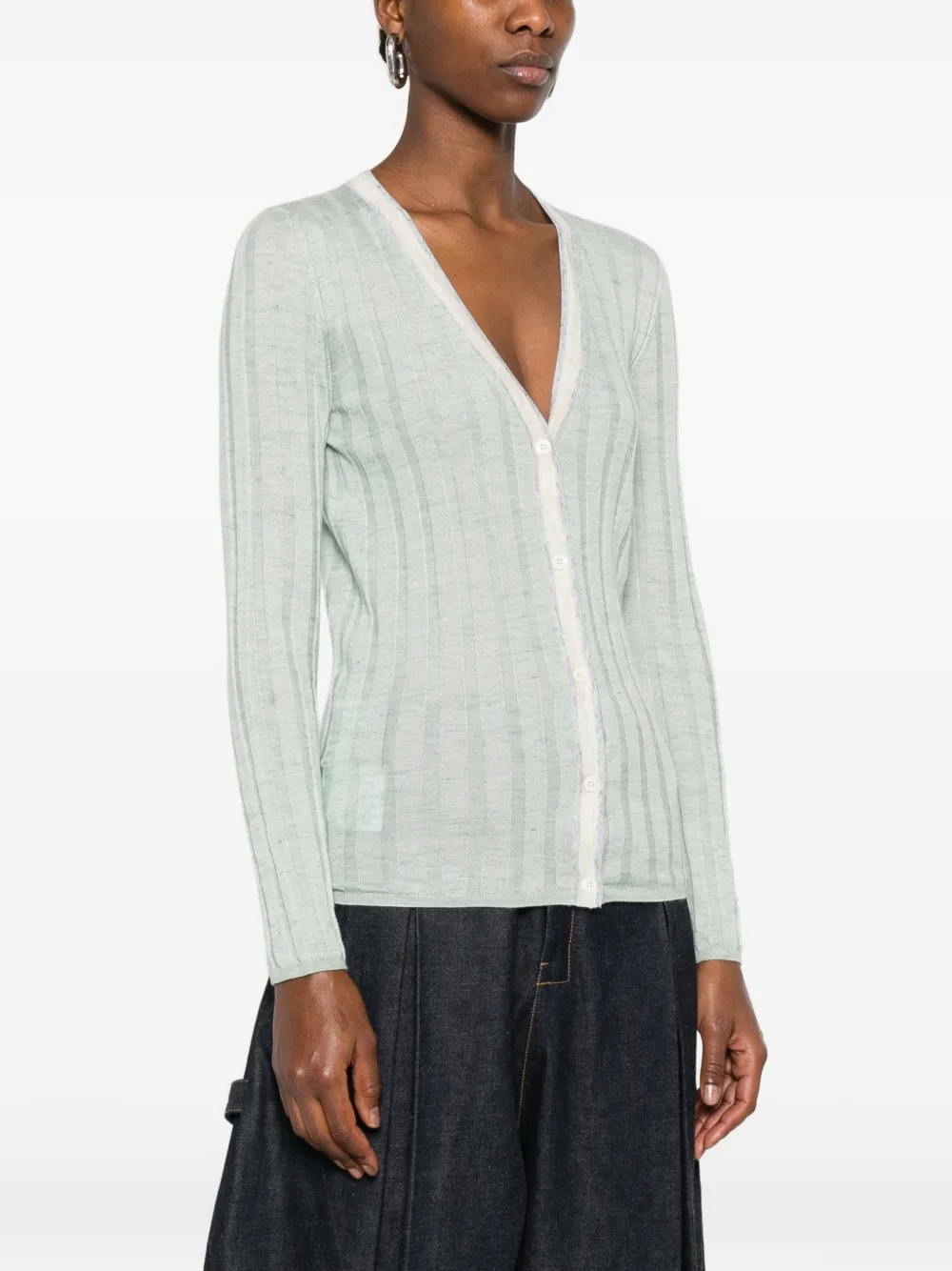  Prada Ribbed Cardigan - Green 