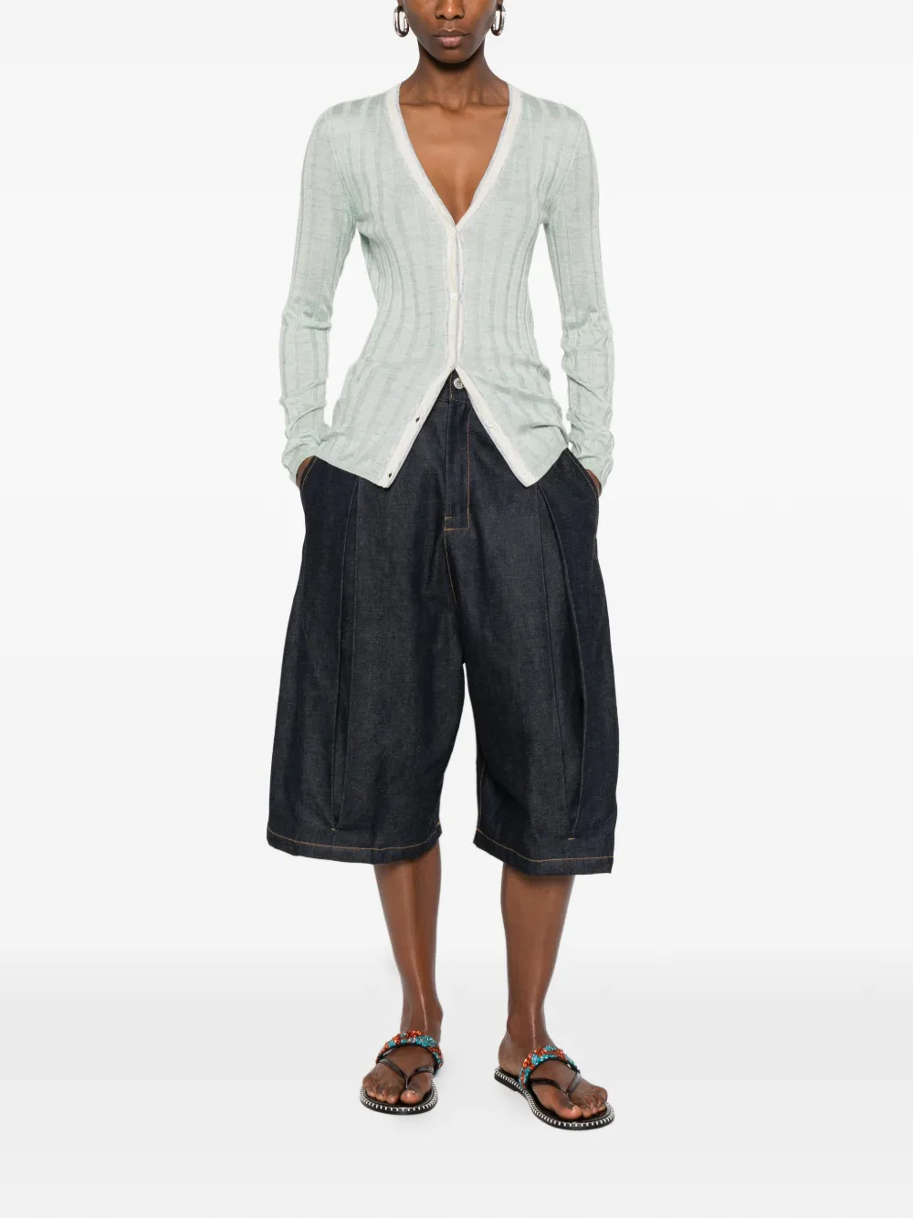  Prada Ribbed Cardigan - Green 
