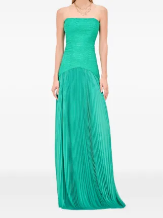 green pleated strapless dress Dark Green Pleated Charmeuse Strapless Tiered Ruffle Gown
