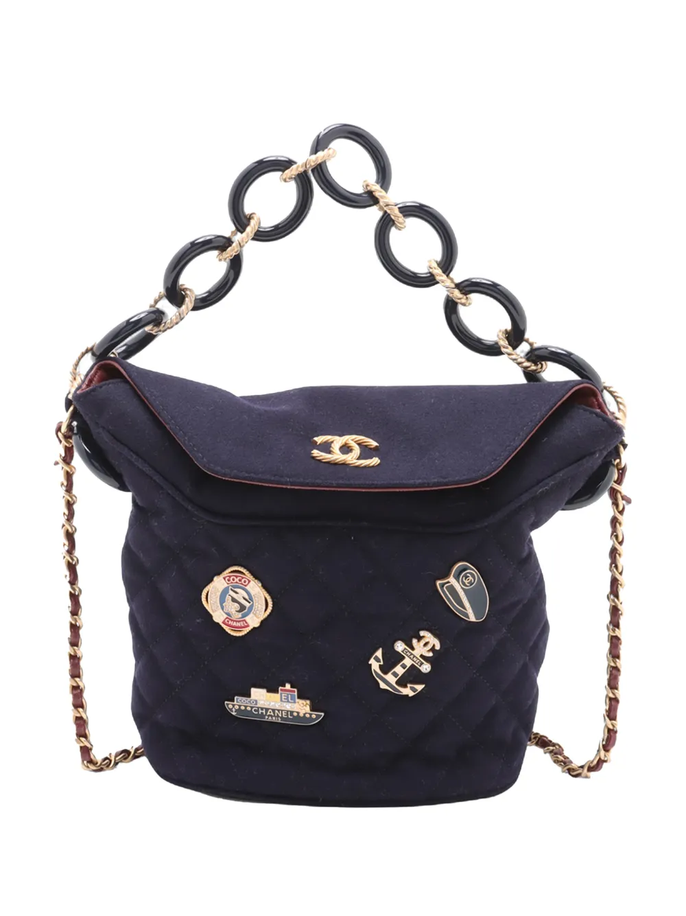 CHANEL Pre-Owned 2018-2019 Paris Hamburg Quilted Wool Coco Sailor Charms bucket bag - Blu