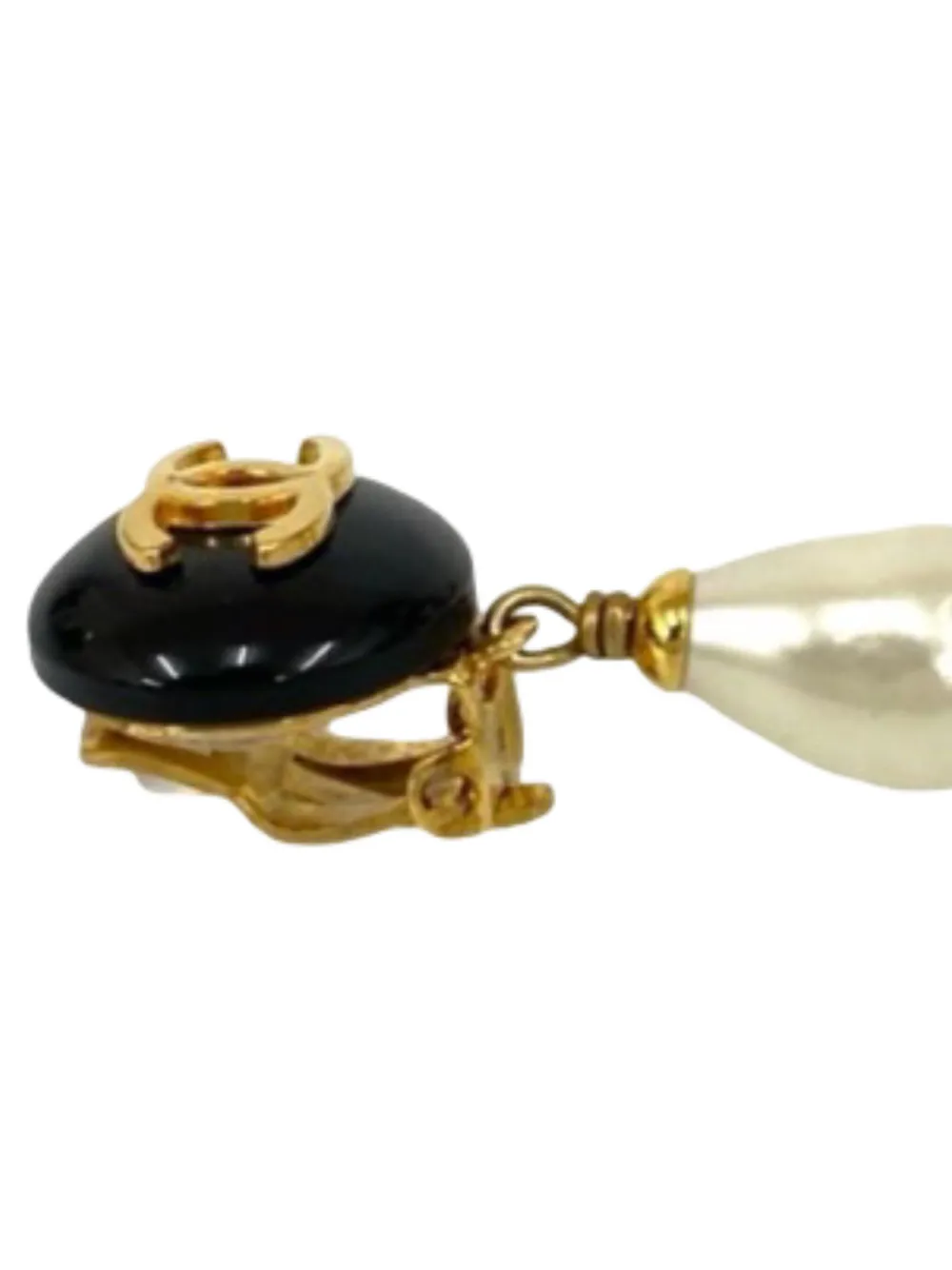 1996 Cc Gold Plated Resin And Faux Pearl Drop Clip On Earrings Costume Earrings