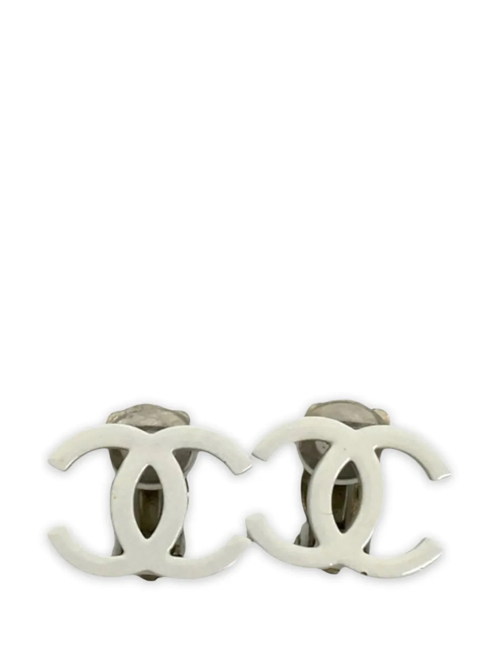 CHANEL Pre-Owned 2004 CC Silver Plated Lacquered Clip On Earrings costume earrings - Bianco