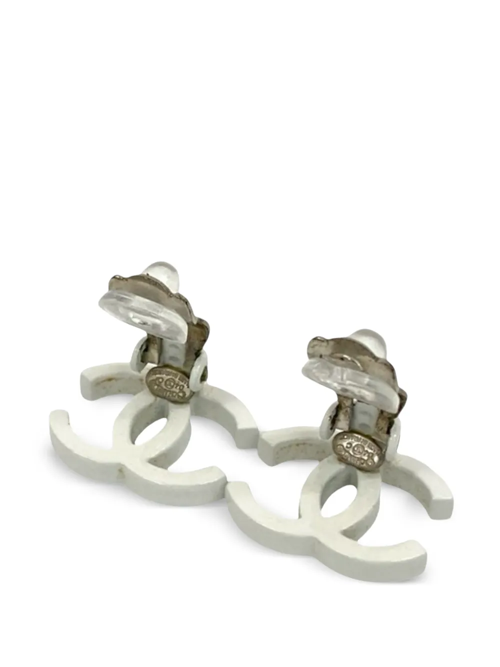 2004 Cc Silver Plated Lacquered Clip On Earrings Costume Earrings