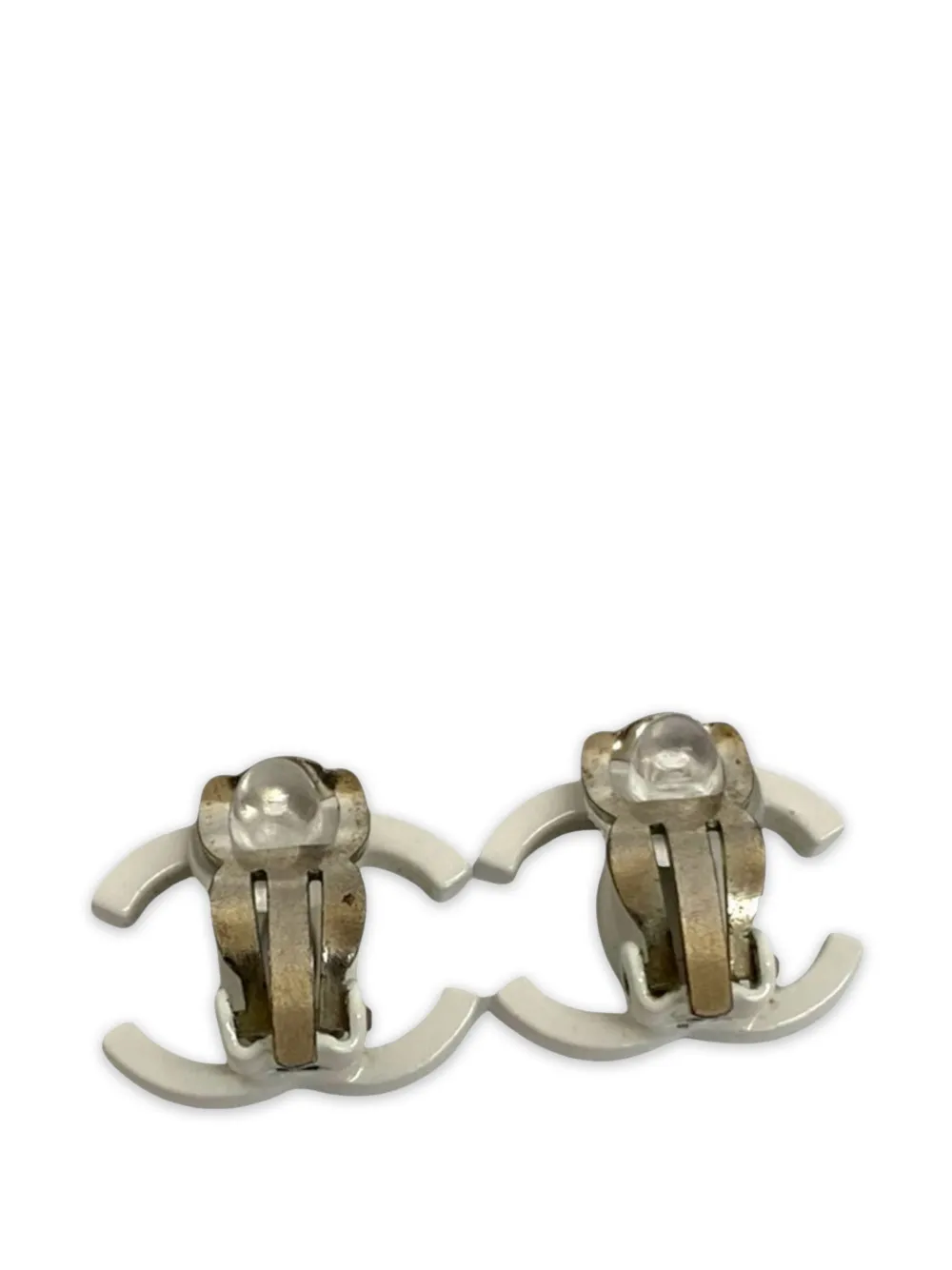 2004 Cc Silver Plated Lacquered Clip On Earrings Costume Earrings