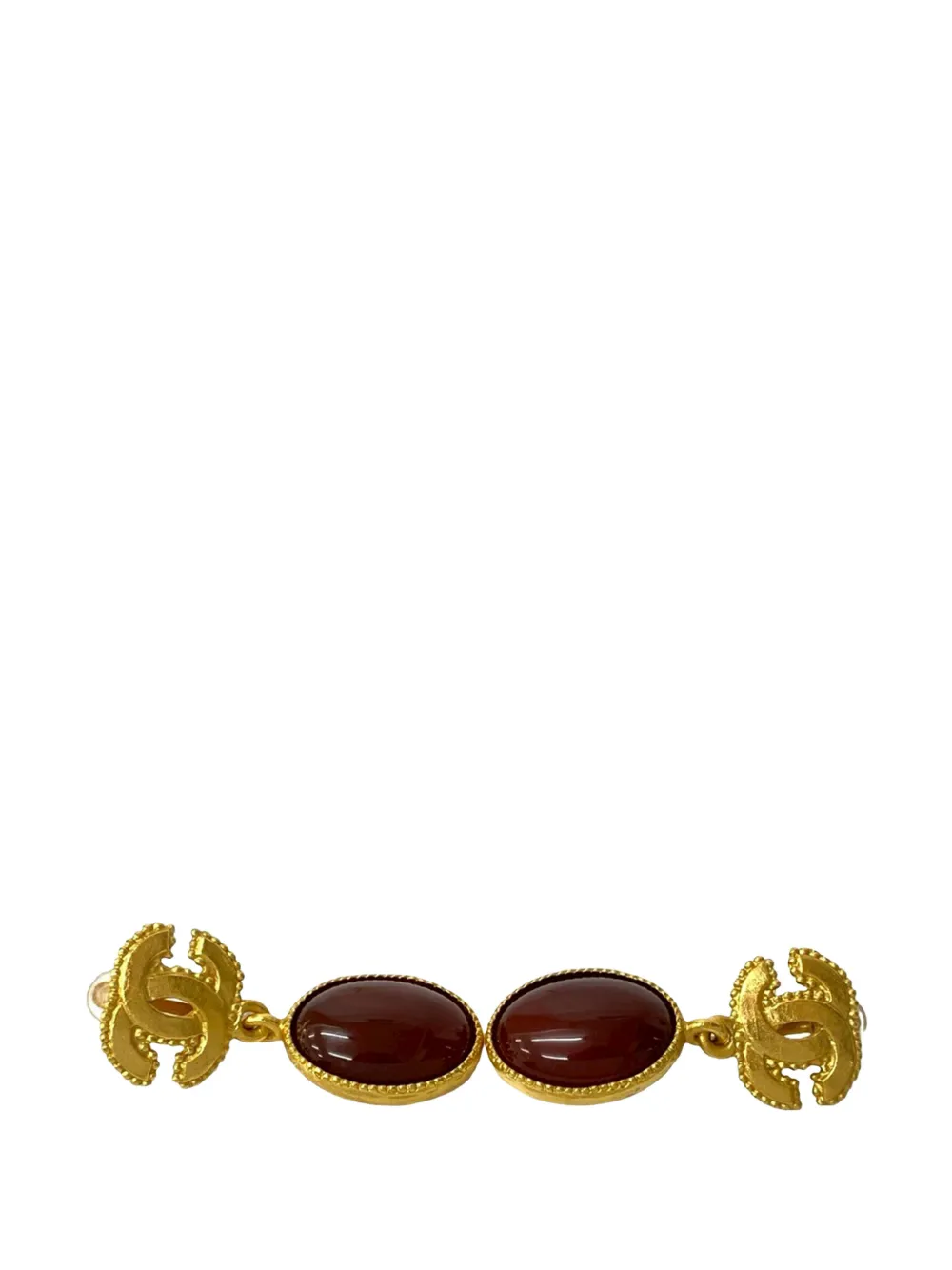  Chanel Pre-owned Boucles D'oreilles Fantaisie Pendantes Gripoix Ovales En Plaqué Or à Logo Cc Et Fermoir à Clip (1996) - Rouge 