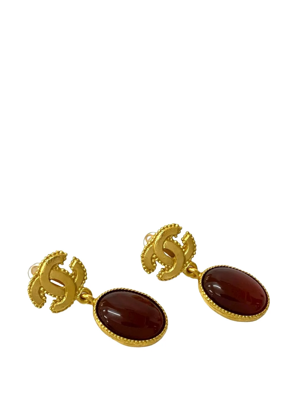 CHANEL Pre-Owned 1996 CC Gold Plated Gripoix Oval Drop Clip On Earrings costume earrings - Rosso