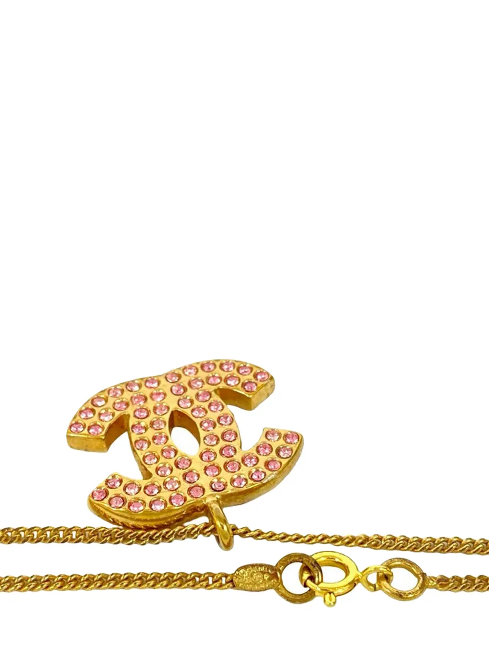 2002 Cc Gold Plated Rhinestone Pendant Necklace Costume Necklace