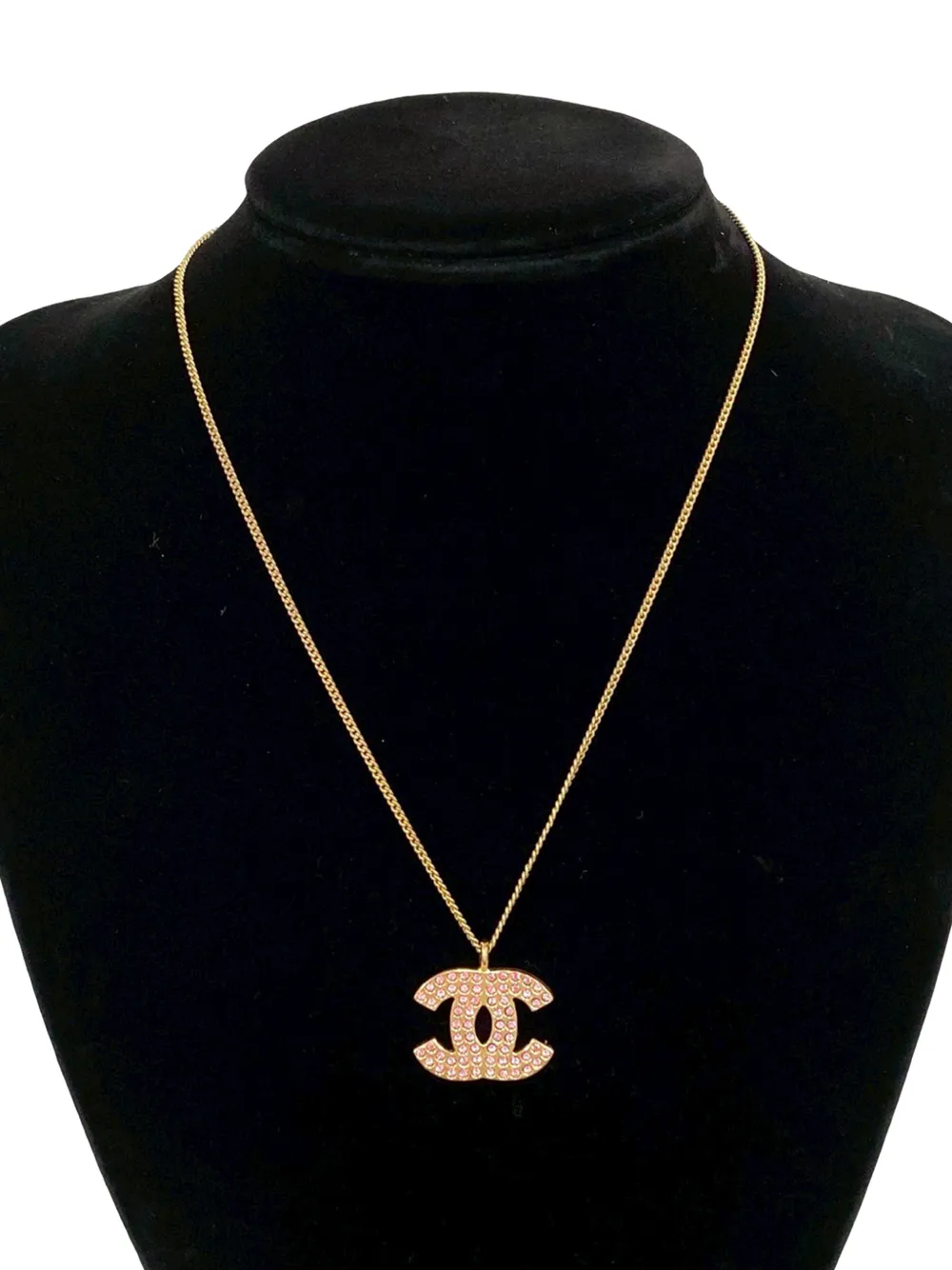 2002 Cc Gold Plated Rhinestone Pendant Necklace Costume Necklace