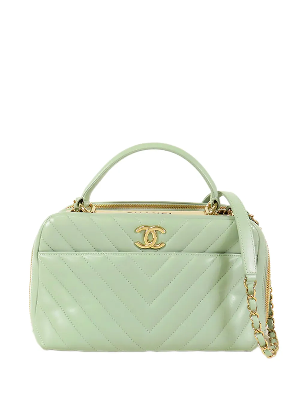CHANEL Pre-Owned 2018 Medium Chevron Lambskin Trendy CC Bowling Bag satchel - Verde