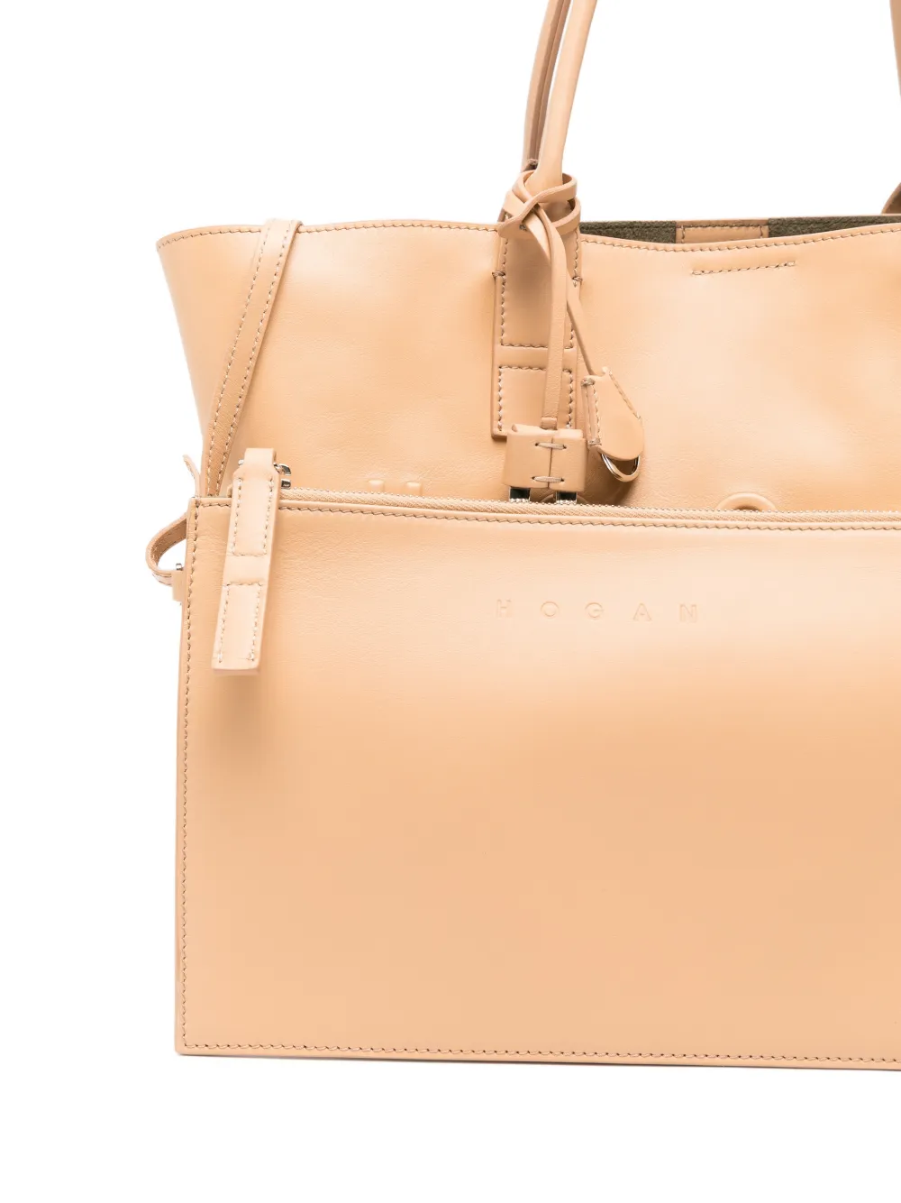 Hogan Adress leren shopper met reliëf Beige