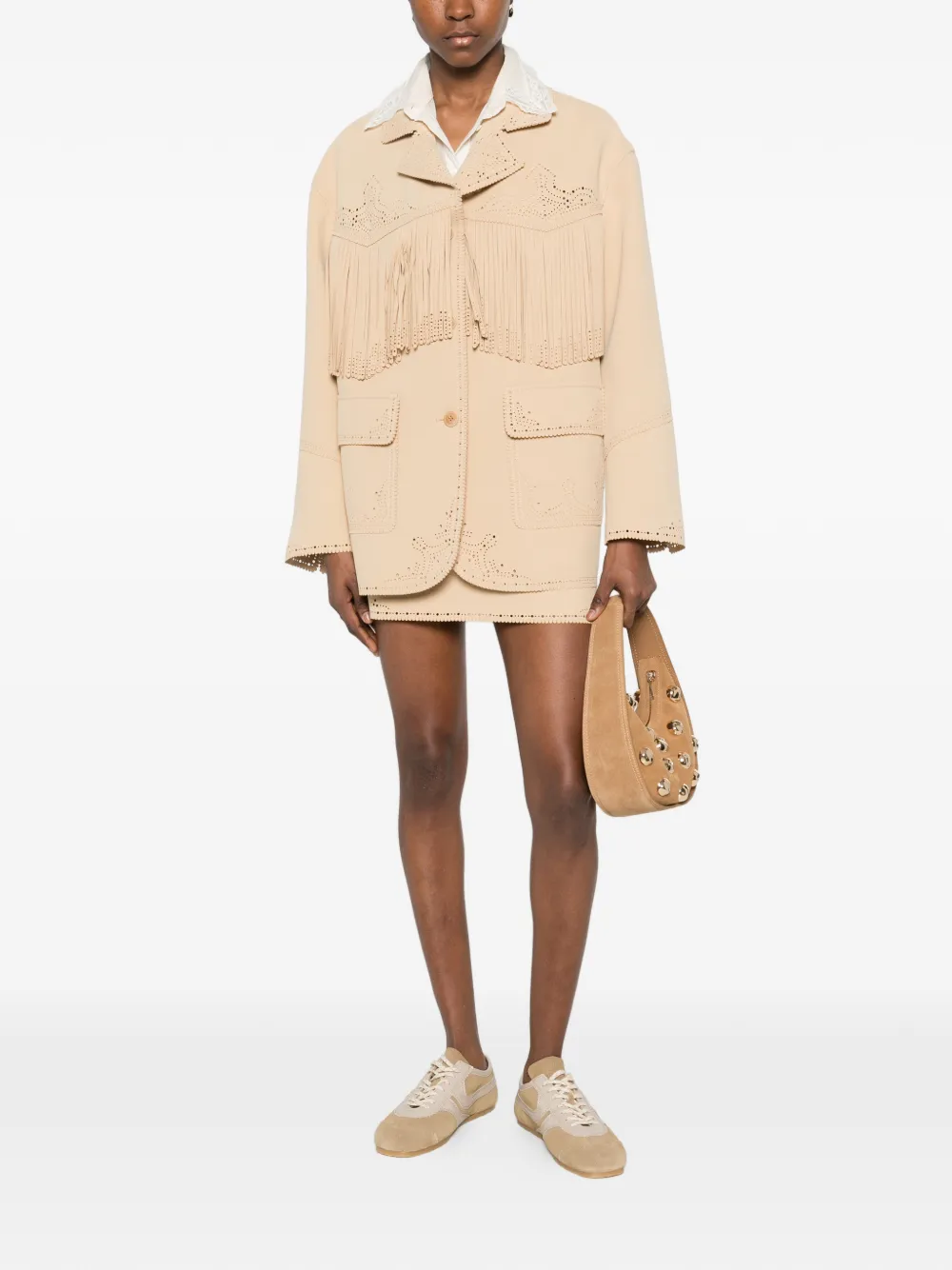  Ermanno Scervino Fringe-detail Coat - Neutrals 