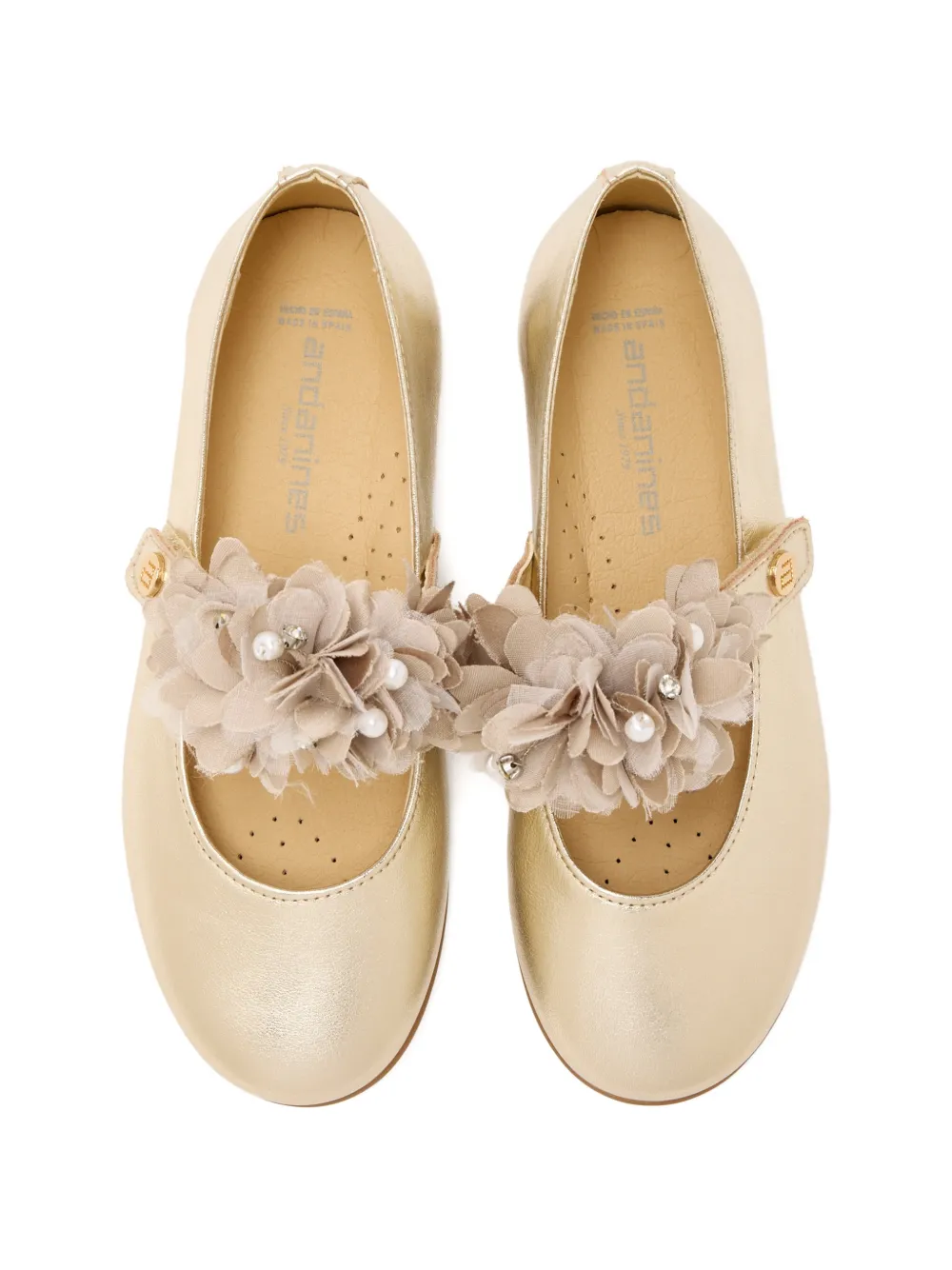 ANDANINES Ballerina's verfraaid met bloemen Goud