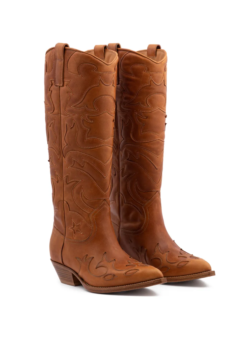  Buttero Flee Stitched-design Cowboy Boots - Brown 