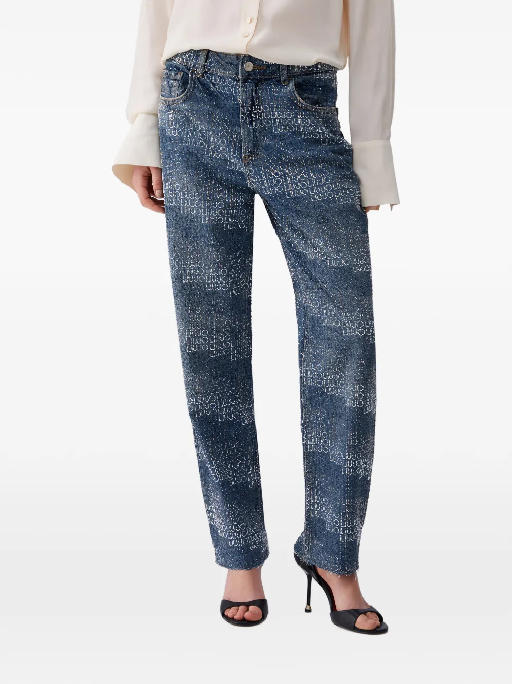 LIU JO Straight jeans met stras Blauw