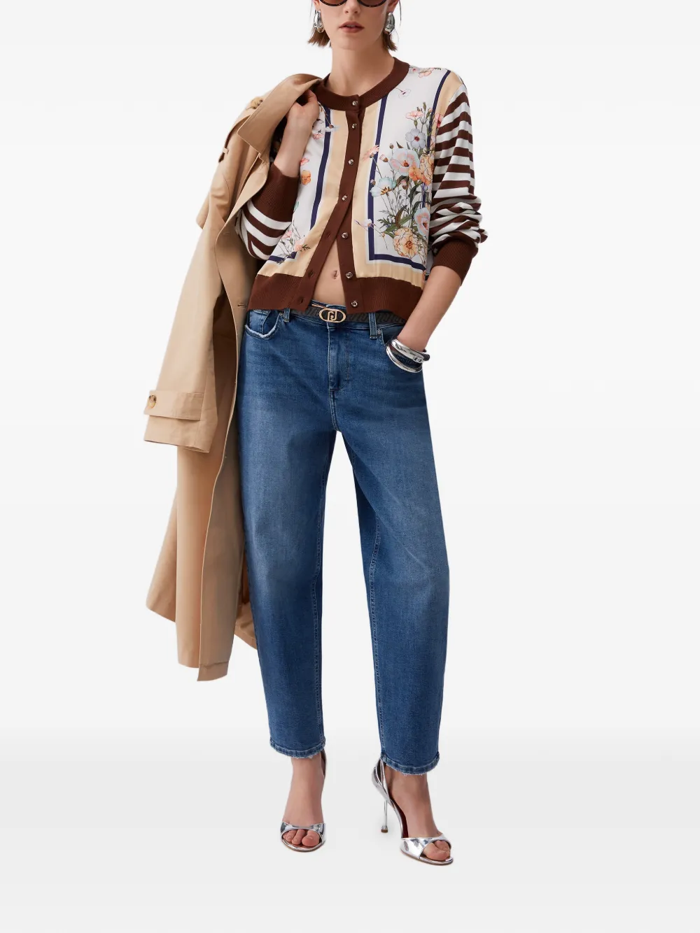 Striped Floral-Print Cardigan