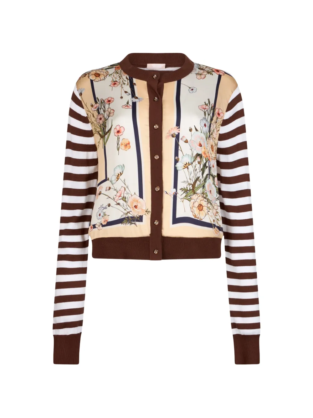 LIU JO striped floral-print cardigan - Marrone