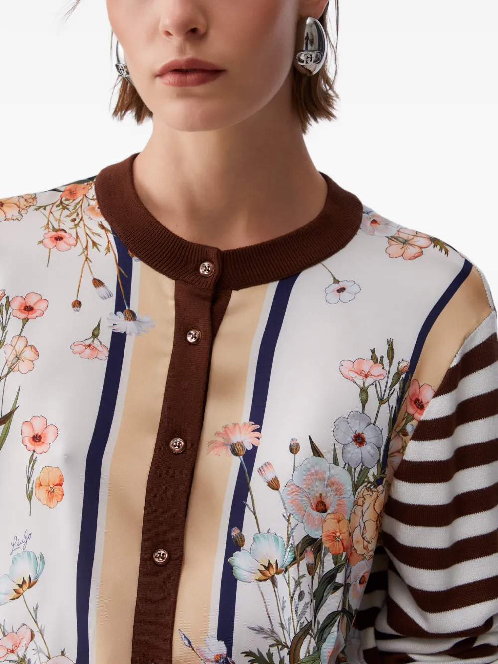 Striped Floral-Print Cardigan