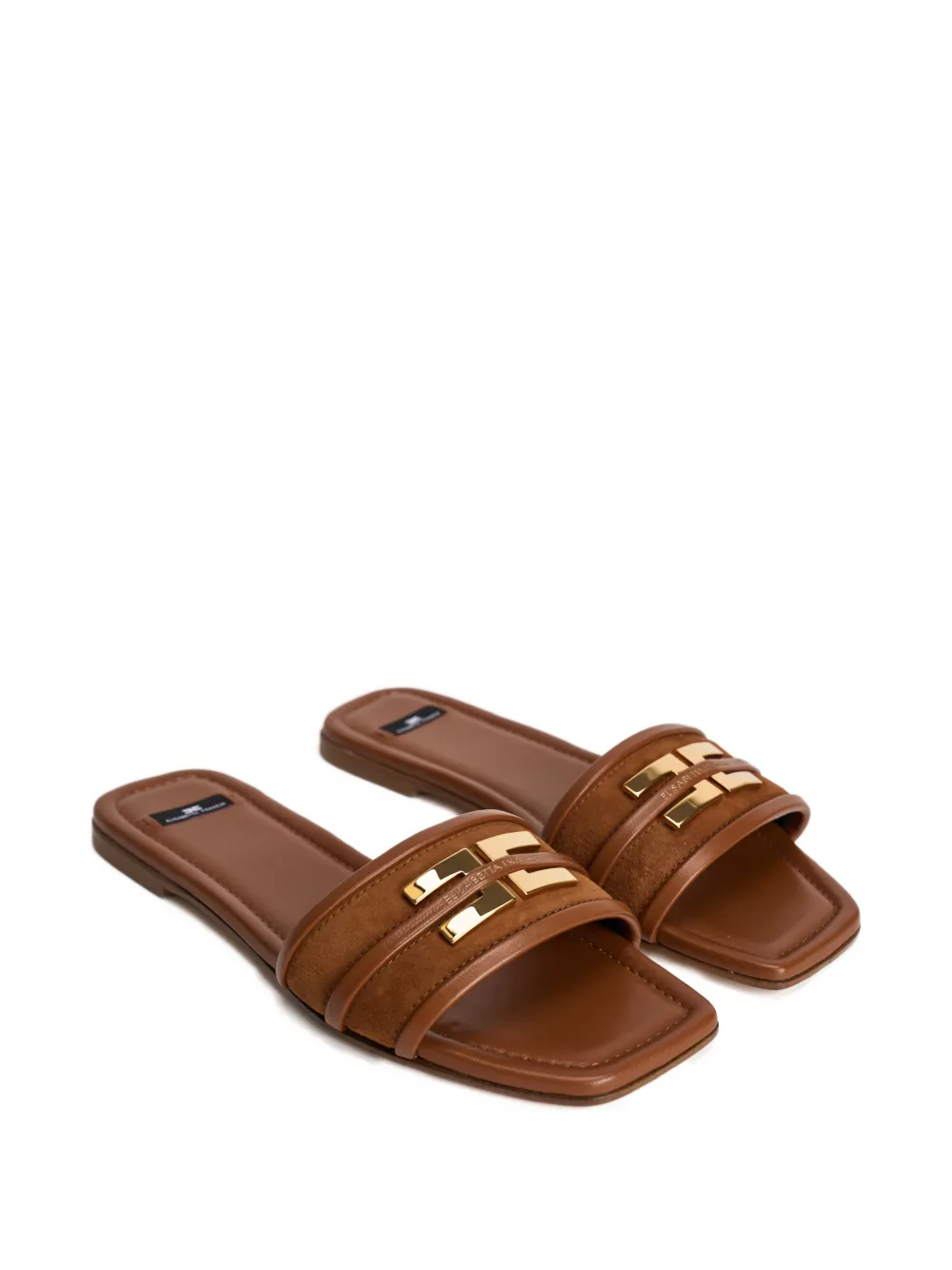 Elisabetta Franchi Sandalen met metallic embleem Bruin