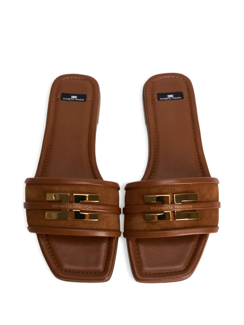 Elisabetta Franchi Sandalen met metallic embleem Bruin