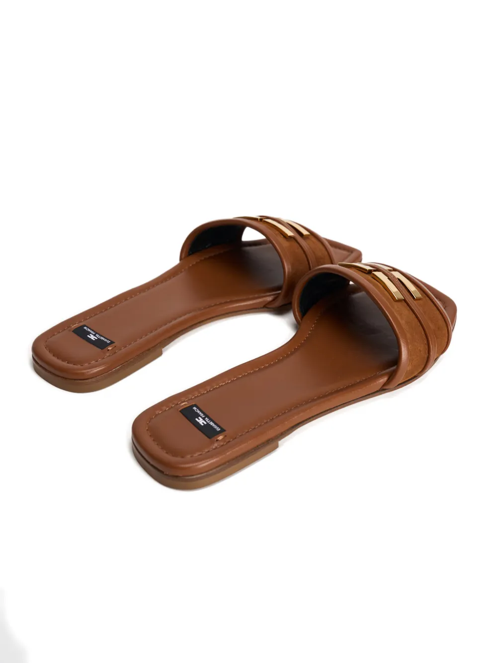 Elisabetta Franchi Sandalen met metallic embleem Bruin