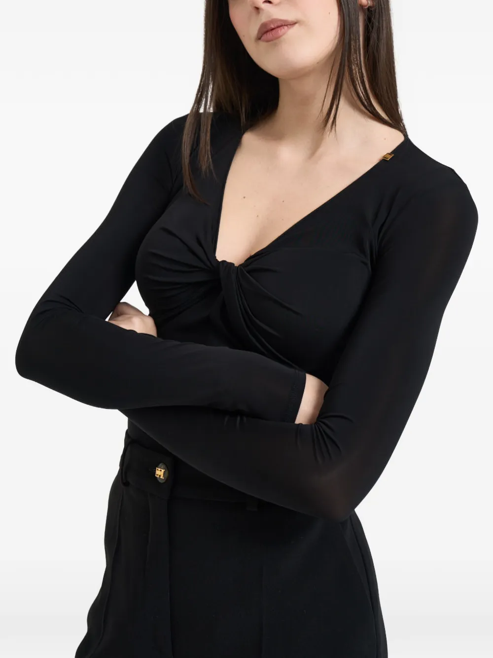  Elisabetta Franchi Knot Long-sleeve Top - Black 