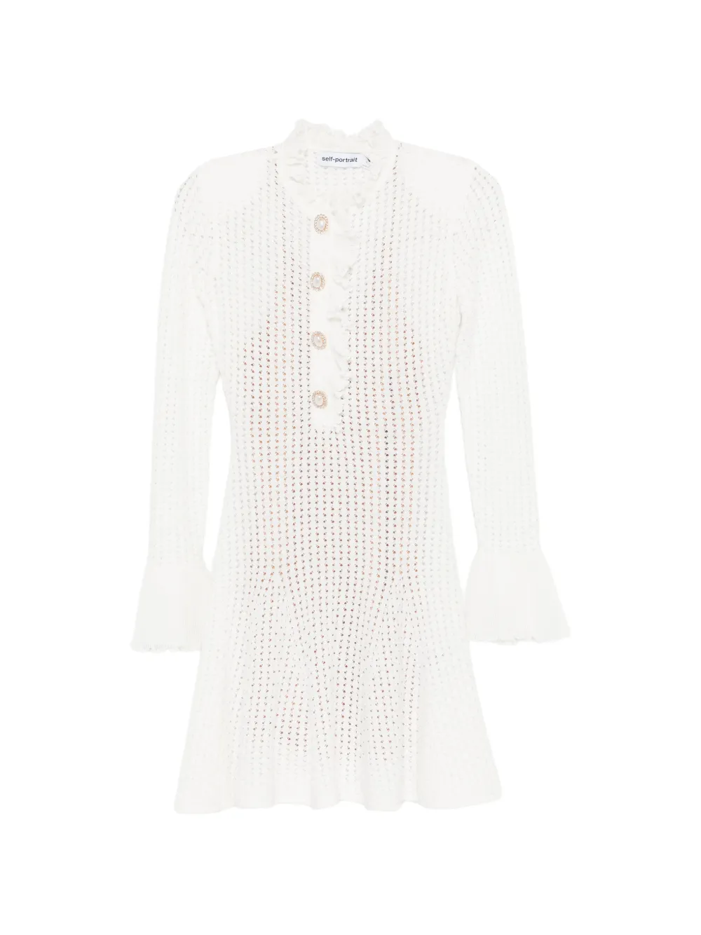 Self-Portrait ruffled button mini dress - Bianco