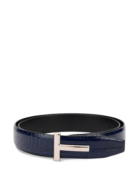TOM FORD crocodile-texture T-buckle belt