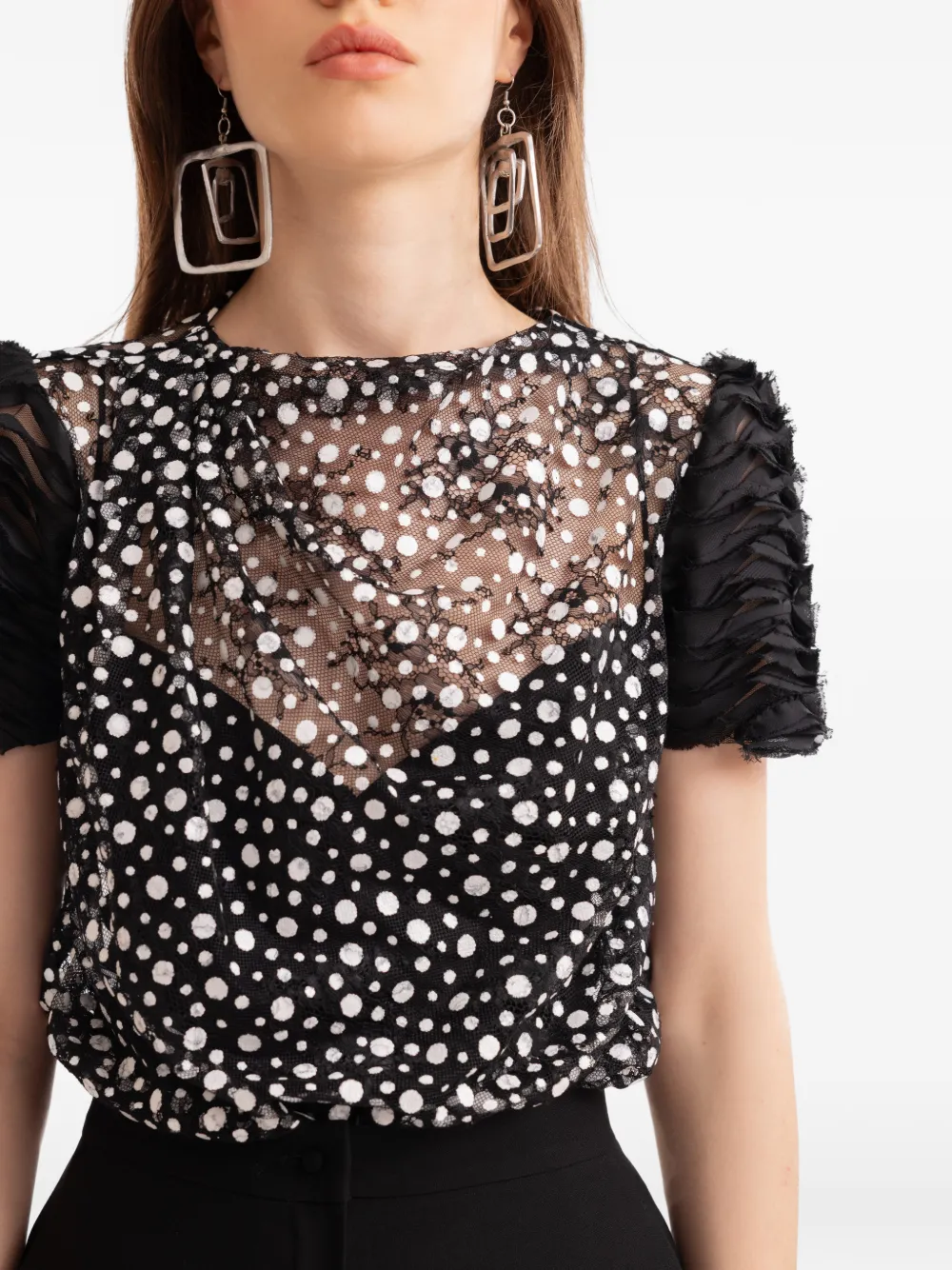 Gemy Maalouf Mesh blouse met stippen Zwart