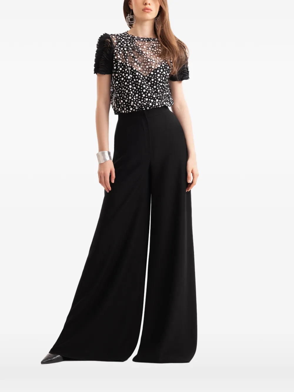 Gemy Maalouf Mesh blouse met stippen Zwart
