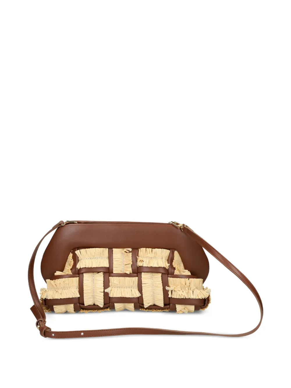 Themoirè Geweven crossbodytas met franje Bruin