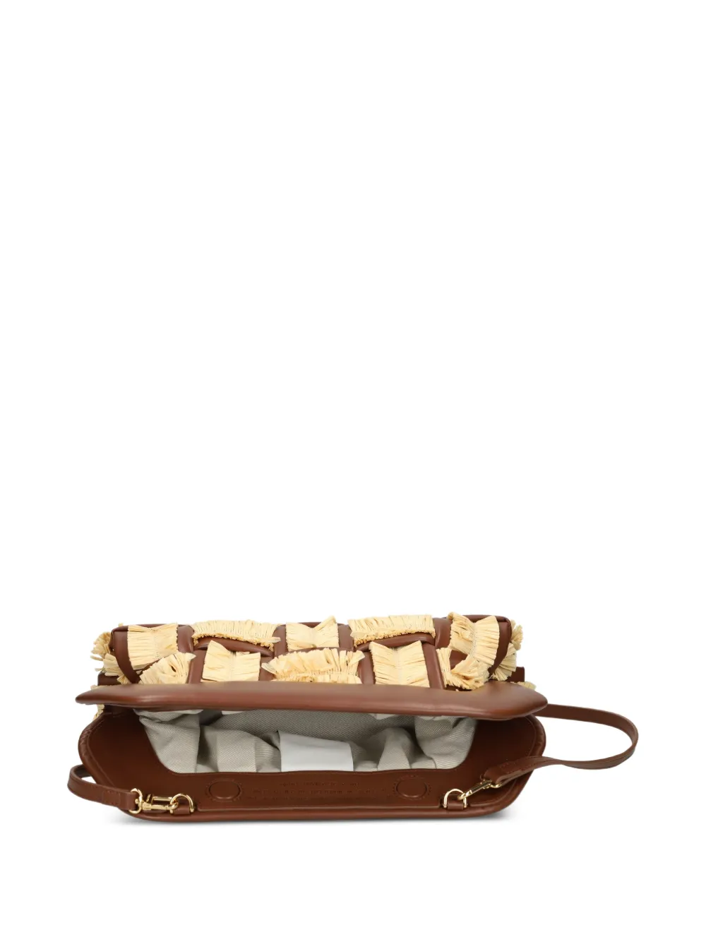 Themoirè Geweven crossbodytas met franje Bruin