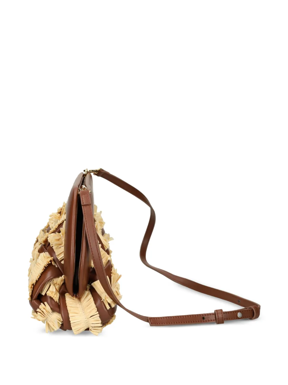 Themoirè Geweven crossbodytas met franje Bruin