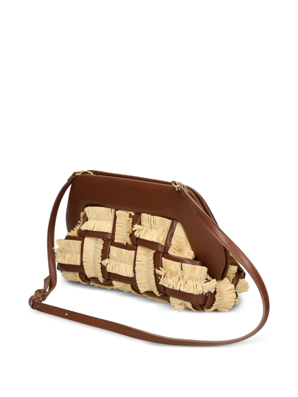 Themoirè Geweven crossbodytas met franje Bruin