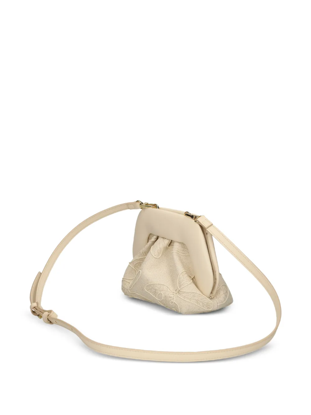 Themoirè Crossbodytas met geborduurde bloemen en handgreep Beige