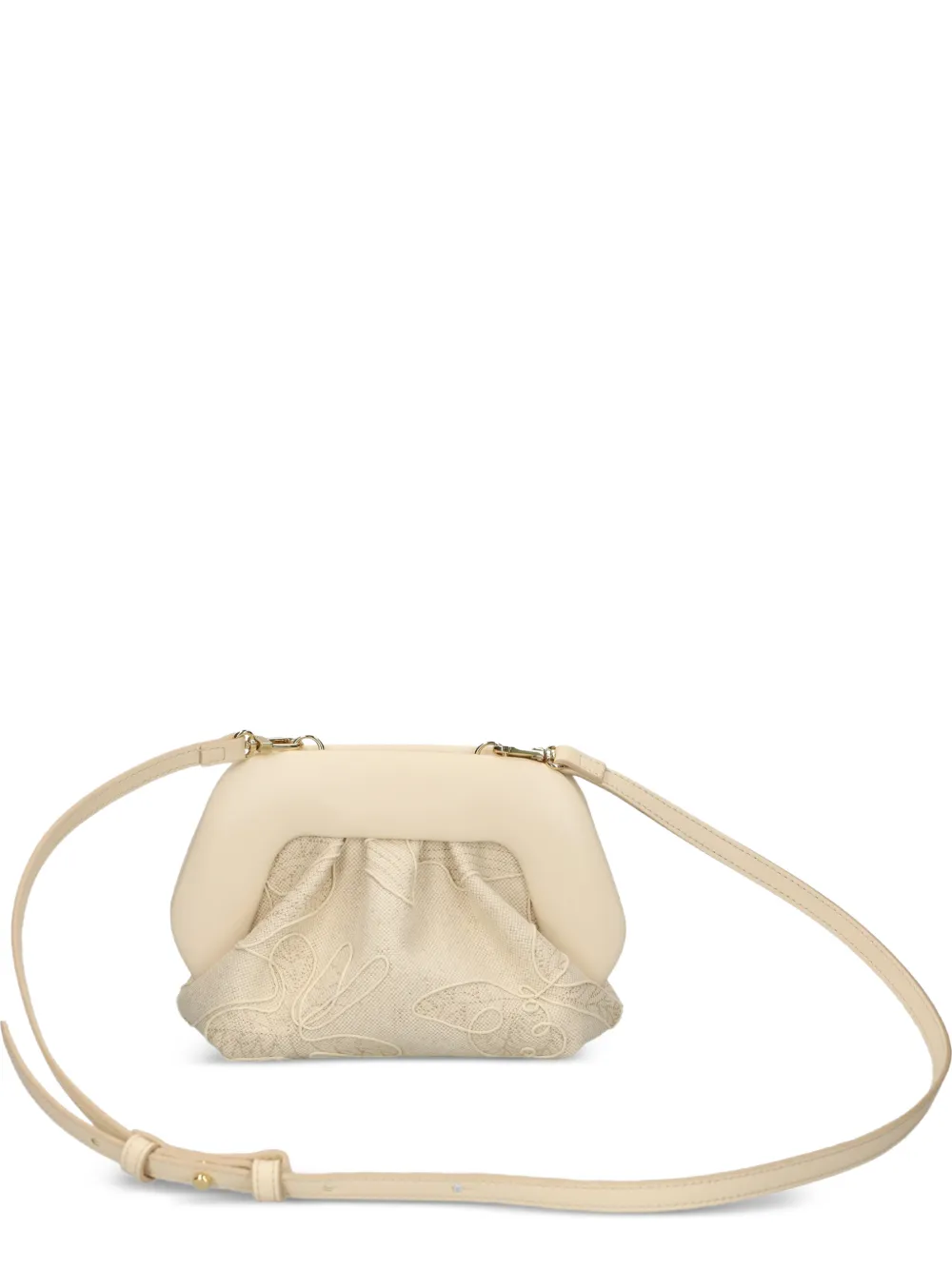 Themoirè Crossbodytas met geborduurde bloemen en handgreep Beige
