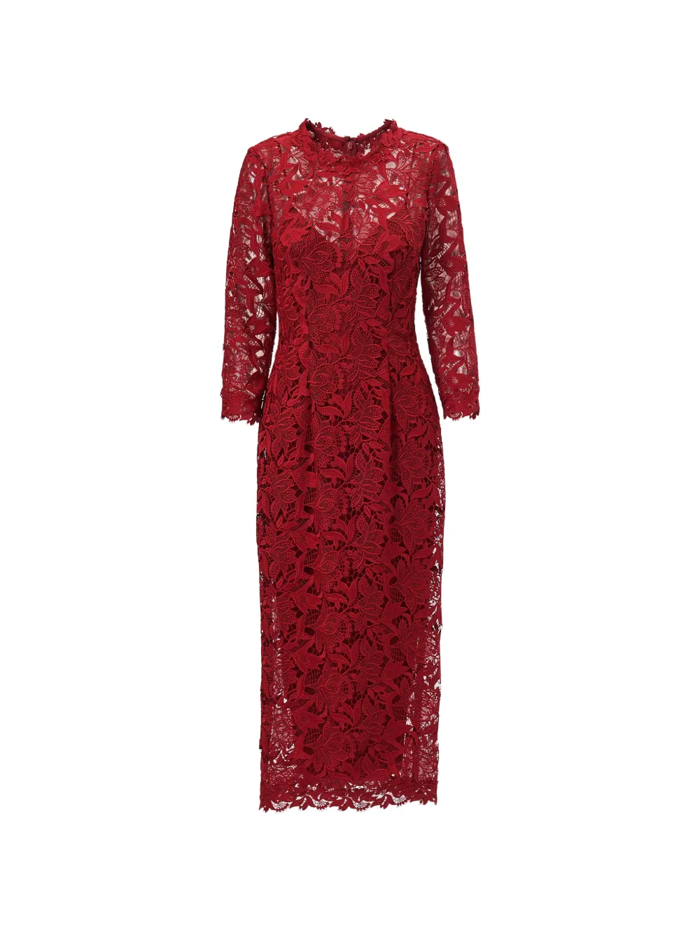 Carolina Herrera tulip-embroidered lace midi dress - Rosso