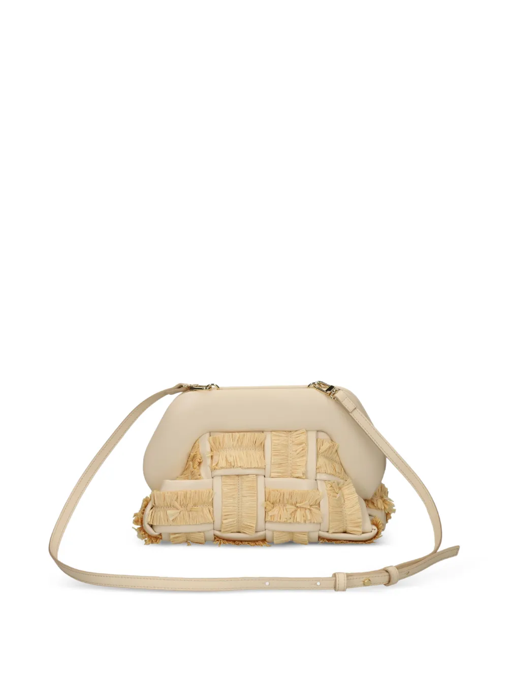Themoirè Kleine geweven crossbodytas met franje Beige