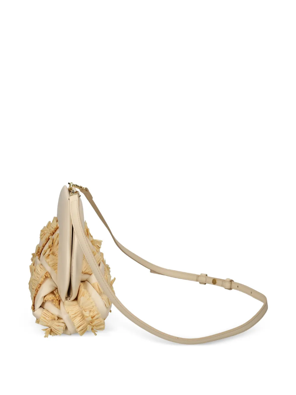 Themoirè Kleine geweven crossbodytas met franje Beige