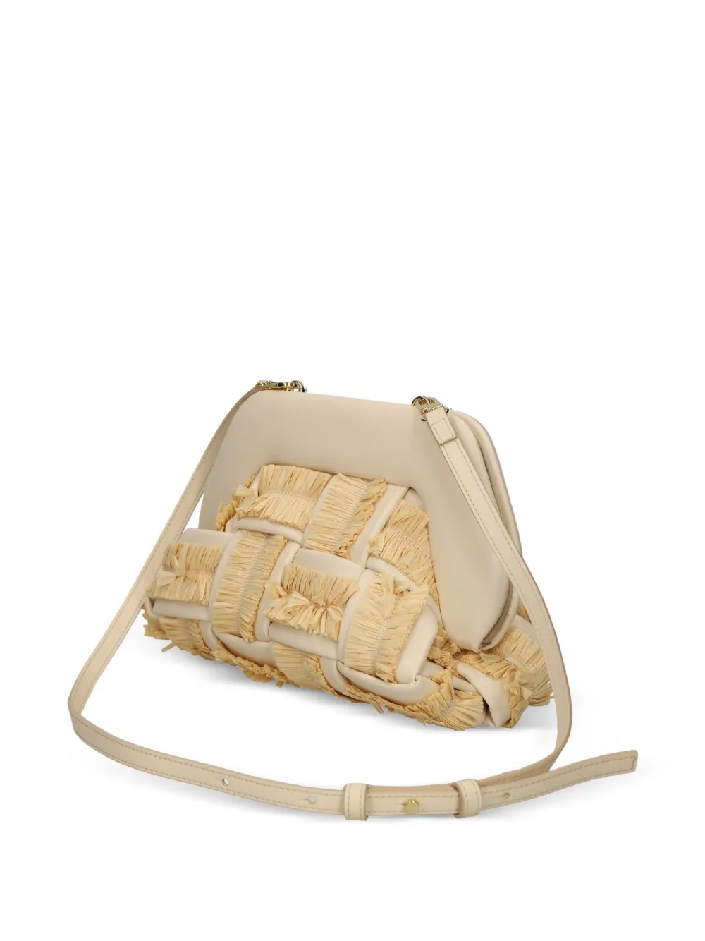 Themoirè Kleine geweven crossbodytas met franje Beige
