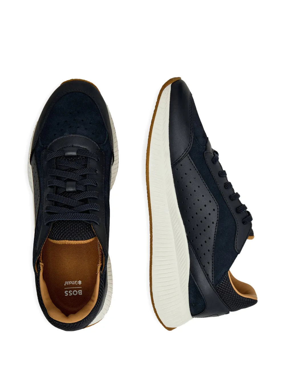 BOSS Leren sneakers Blauw