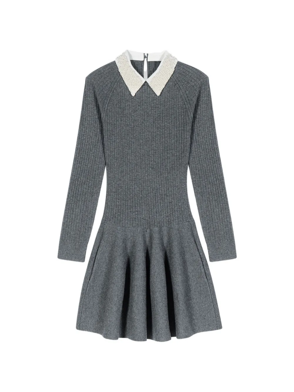 Maje beaded-collar ribbed mini dress - Grigio