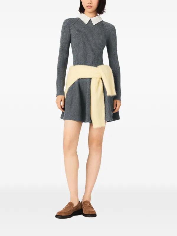 maje knit dress Tweed-effect mini Blue For Women Wear with a wide belt with a jewelled buckle to accentuate the waist Short knit dress