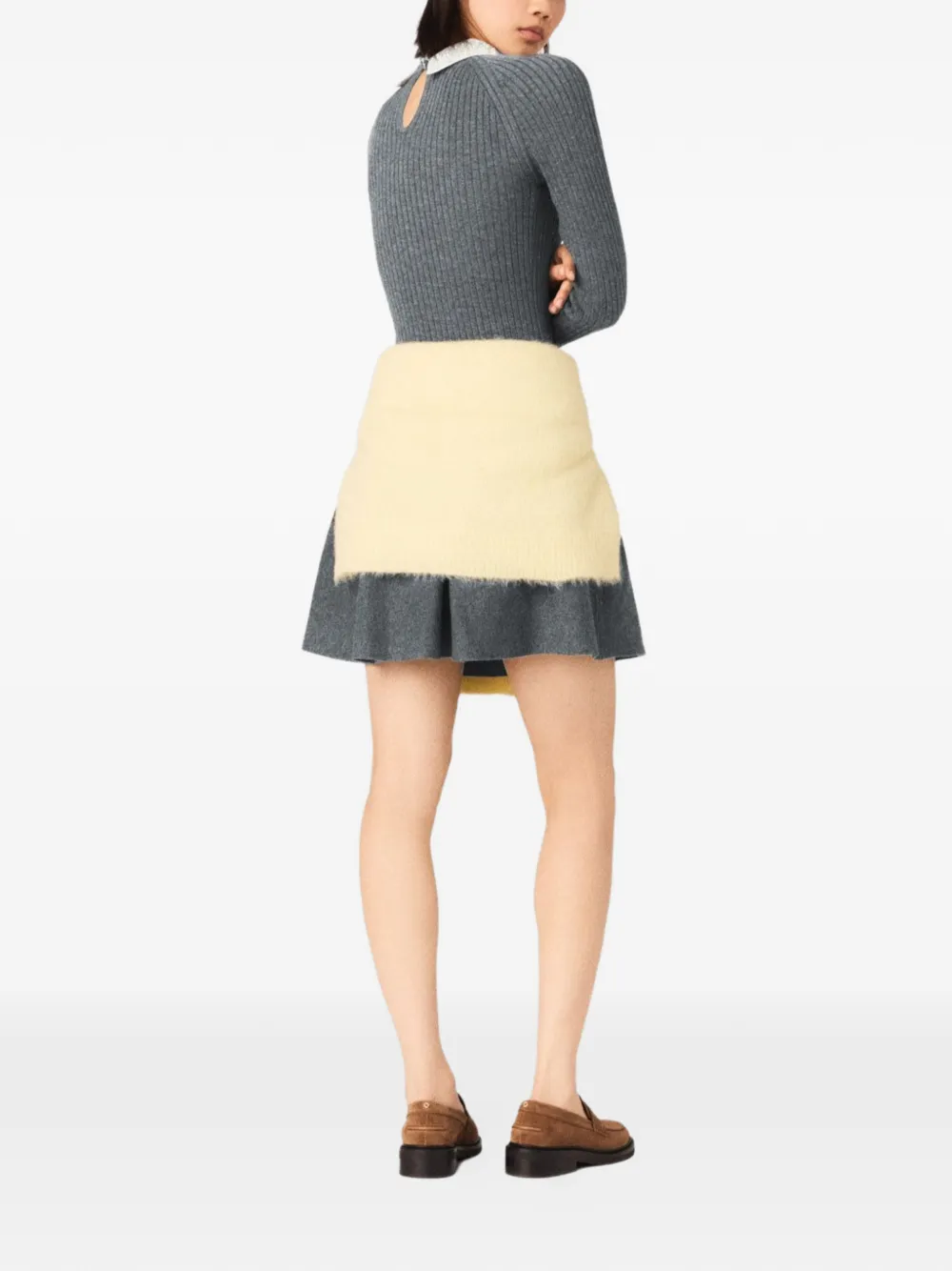  Maje Beaded-collar Ribbed Mini Dress - Grey 
