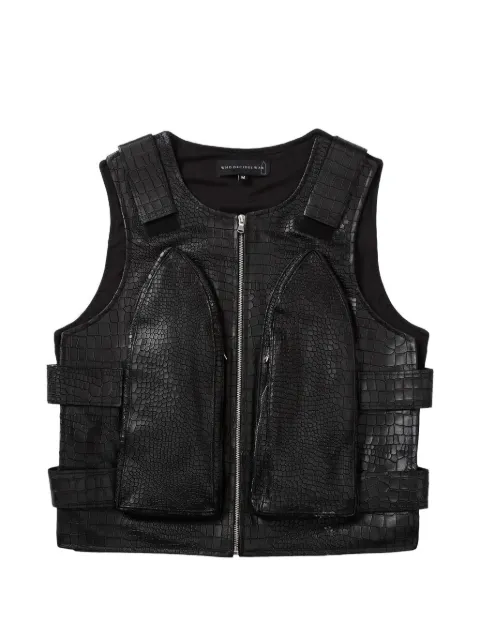 Who Decides War embossed zip-up vest
